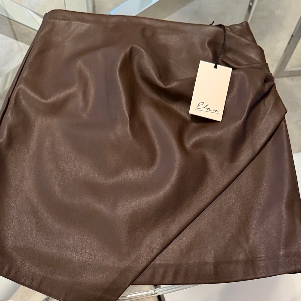 Elan Chocolate Brown Faux Leather Mini Skirt